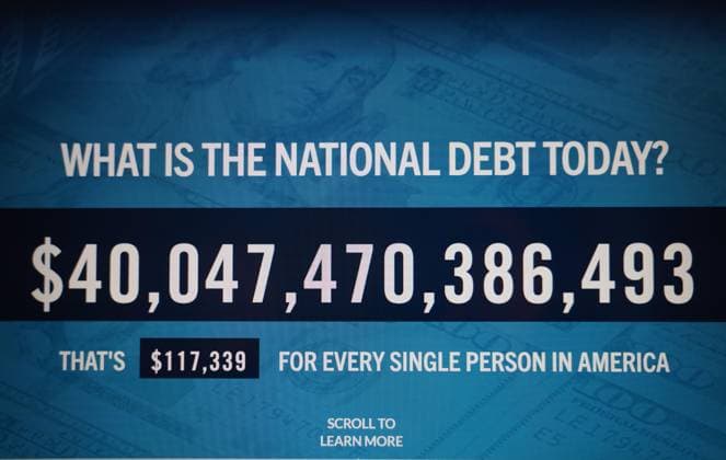 (260819) -- NEW YORK, Aug. 19, 2026 -- A screen displays the U.S. national debt surpassing 40 trillion U.S. dollars, in New York, the United States. The U.S. national debt has surpassed 40 trillion dollars for the first time in history, according to data released by the Treasury Department on Wednesday. ) U.S.-NEW YORK-NATIONAL DEBT-40 TRILLION ZhangxFengguo 