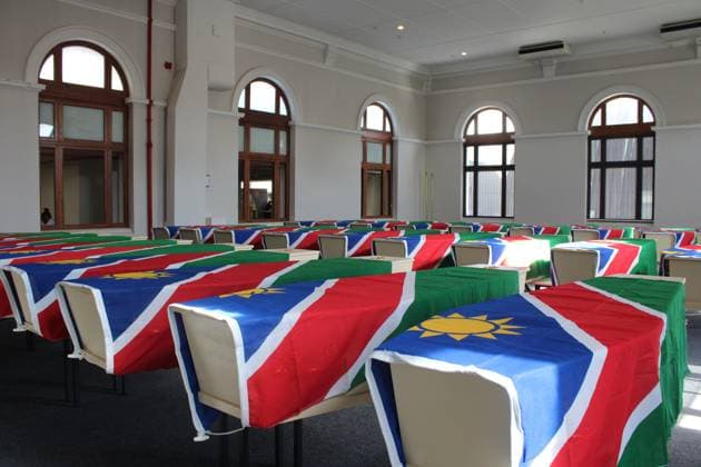 (260820) -- CAPE TOWN, Aug. 20, 2026 -- Coffins containing Namibian ancestral remains are seen during a repatriation ceremony at the Iziko South African Museum in Cape Town, South Africa, Aug. 19, 2026. TO GO WITH South Africa returns ancestral remains to Namibia for colonial redress, healing (Photo by Xinhua) SOUTH AFRICA-CAPE TOWN-NAMIBIAN ANCESTRAL REMAINS-REPATRIATION CEREMONY ShakirahxThebus 