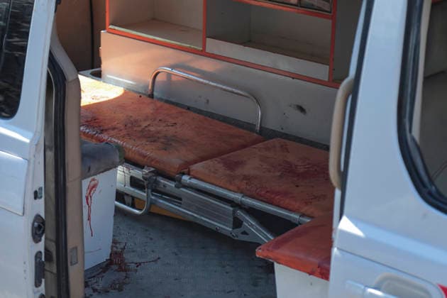 Gaza City Strike Kills Palestinians Blood stains are visible on the floor beside a stretcher inside an ambulance after an Israeli strike near the municipal park in central Gaza City, the Gaza Strip, on August 19, 2026. At least nine Palestinians were killed and more than 15 others were wounded in the strike, including women and children, according to an initial toll. The strike came shortly after another Israeli attack targeted the municipal police command headquarters in Gaza City. Gaza Gaza Strip Palestinian Territories Copyright: xEyadxAzamx