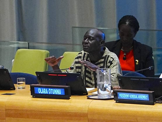 Informal Dialogue with a candidate for the position of the next Secretary-General, Olara Otunnu NEW YORK, UNITED NATIONS - AUGUST 19: A new candidate for the position of the next UN Secretary-General, Olara Otunnu of Uganda, attends and speaks at an Informal Dialogue with U.N. member states and civil society groups at the Trusteeship Council Chamber, UN Headquarters, New York City, U.S., on Wednesday, August 19, 2026. Selcuk Acar Anadolu New York United States. Editorial use only. Please get in touch for any other usage.  Copyright: x2026xAnadoluxSelcukxAcarx