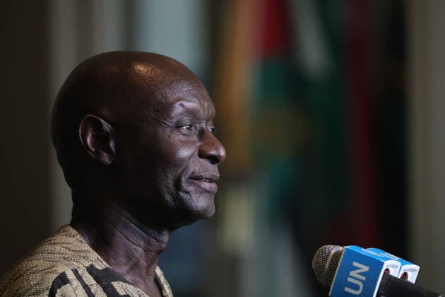 August 19, 2026, New York, New York, United States: OLARA OTUNNU of Uganda, candidate for the position of UN Secretary-General, speaks to the press at the General Assembly stakeout at UNHQ following his informal interactive dialogue with Member States. Otunnu called for continued reform and moral renewal within the UN, stressing the need for the organisation to bridge growing global divisions. His appearance comes ahead of the second Security Council straw poll in the selection process for the next Secretary-General, scheduled for 21 August 2026. New York United States - ZUMAo116 20260819_znp_o116_119 Copyright: xBiancaxOterox