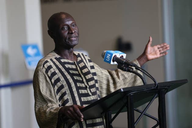 August 19, 2026, New York, New York, United States: OLARA OTUNNU of Uganda, candidate for the position of UN Secretary-General, speaks to the press at the General Assembly stakeout at UNHQ following his informal interactive dialogue with Member States. Otunnu called for continued reform and moral renewal within the UN, stressing the need for the organisation to bridge growing global divisions. His appearance comes ahead of the second Security Council straw poll in the selection process for the next Secretary-General, scheduled for 21 August 2026. New York United States - ZUMAo116 20260819_znp_o116_125 Copyright: xBiancaxOterox