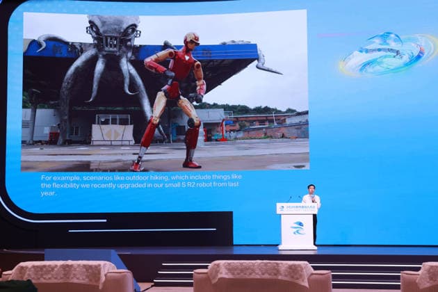 BEIJING, CHINA - AUGUST 20: Wang Xingxing, founder of Unitree Robotics, delivers a keynote speech during the main forum of the 2026 World Robot Conference on August 20, 2026 in Beijing, China. Themed Human-Robot Symbiosis, Production-Demand Convergence, the 2026 edition of the conference kicked off in Beijing on August 19.  Copyright: xVCGx 111661010154