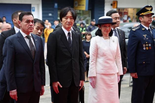 Japan crown prince, crown princess in Paraguay Japan s Crown Prince Fumihito (C, L) and Crown Princess Kiko visit the Pantheon of Heroes in Asuncion on Aug. 19, 2026, during their official trip to Paraguay to mark 90 years of Japanese emigration to the South American country. (Pool photo)  A14AA0005626254P