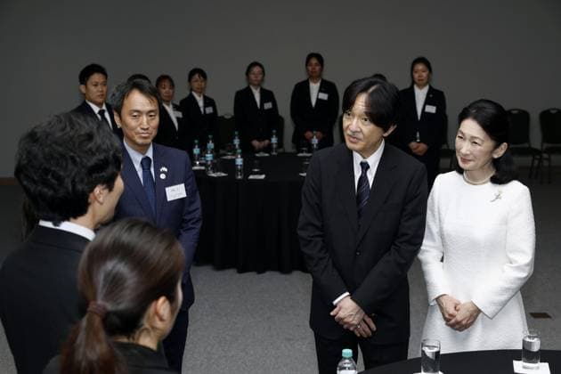 Japan crown prince, crown princess in Paraguay Japan s Crown Prince Fumihito (front, 2nd from R) and Crown Princess Kiko talk with members of the JICA Japan Overseas Cooperation Volunteers on Aug. 19, 2026, near Asuncion during their official trip to Paraguay to mark 90 years of Japanese emigration to the South American country.  A14AA0005626280P