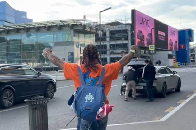 RUSSIA, MOSCOW - AUGUST 20, 2026: American rapper Lil Pump arrives at Vnukovo International Airport to give a solo concert scheduled for August 22. Elina Shtorts TASS  96369397