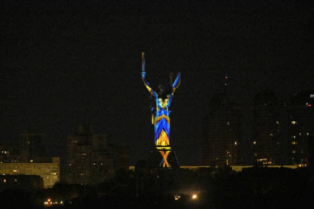 The illumination of the Motherland Monument is tested at night ahead of State Flag Day (August 23) and Independence Day (August 24), Kyiv, Ukraine, August 19, 2026. (Photo by Yevhen Kotenko Ukrinform) Illumination of Motherland Monument in Kyiv tested ahead of Independence Day  Copyright: xYevhenxKotenkox