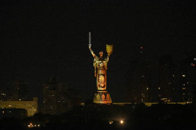The illumination of the Motherland Monument is tested at night ahead of State Flag Day (August 23) and Independence Day (August 24), Kyiv, Ukraine, August 19, 2026. (Photo by Yevhen Kotenko Ukrinform) Illumination of Motherland Monument in Kyiv tested ahead of Independence Day  Copyright: xYevhenxKotenkox