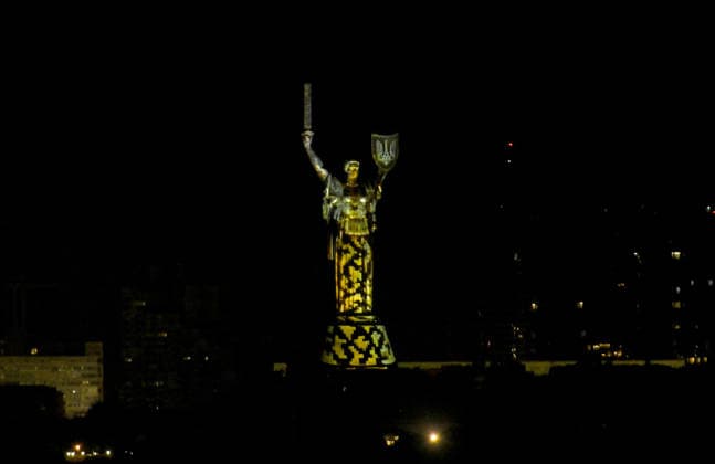 The illumination of the Motherland Monument is tested at night ahead of State Flag Day (August 23) and Independence Day (August 24), Kyiv, Ukraine, August 19, 2026. (Photo by Yevhen Kotenko Ukrinform) Illumination of Motherland Monument in Kyiv tested ahead of Independence Day  Copyright: xYevhenxKotenkox