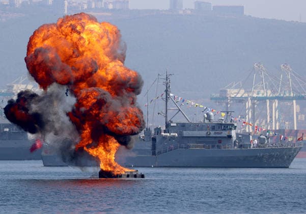 TEKNOFEST Blue Homeland KOCAELI, TURKIYE - AUGUST 20: Smoke and flames rise from the middle of the sea during the military demonstration as part of the TEKNOFEST Blue Homeland at the Golcuk Naval Shipyard Command in Kocaeli, Turkiye, on August 20, 2026. Organized under the main leadership of the Turkish National Defense Ministry and the Turkish Technology Team Foundation (T3 Foundation), with Anadolu as the Global Communication Partner, the event showcases Turkiye s maritime power, defense capabilities, and indigenous technologies. Gathering technology and defense industry enthusiasts around a maritime focus, the festival will welcome visitors through August 23. Ali Atmaca Anadolu Kocaeli Turkey. Editorial use only. Please get in touch fo  Copyright: x2026xAnadoluxAlixAtmacax