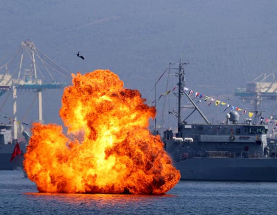 TEKNOFEST Blue Homeland KOCAELI, TURKIYE - AUGUST 20: Smoke and flames rise from the middle of the sea during the military demonstration as part of the TEKNOFEST Blue Homeland at the Golcuk Naval Shipyard Command in Kocaeli, Turkiye, on August 20, 2026. Organized under the main leadership of the Turkish National Defense Ministry and the Turkish Technology Team Foundation (T3 Foundation), with Anadolu as the Global Communication Partner, the event showcases Turkiye s maritime power, defense capabilities, and indigenous technologies. Gathering technology and defense industry enthusiasts around a maritime focus, the festival will welcome visitors through August 23. Ali Atmaca Anadolu Kocaeli Turkey. Editorial use only. Please get in touch fo  Copyright: x2026xAnadoluxAlixAtmacax