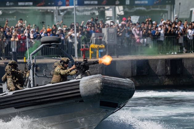 TEKNOFEST Blue Homeland KOCAELI, TURKIYE - AUGUST 20: A military demonstration is held as part of the TEKNOFEST Blue Homeland at the Golcuk Naval Shipyard Command in Kocaeli, Turkiye, on August 20, 2026. Organized under the main leadership of the Turkish National Defense Ministry and the Turkish Technology Team Foundation (T3 Foundation), with Anadolu as the Global Communication Partner, the event showcases Turkiye s maritime power, defense capabilities, and indigenous technologies. Gathering technology and defense industry enthusiasts around a maritime focus, the festival will welcome visitors through August 23. Celal Gunes Anadolu Kocaeli Turkey. Editorial use only. Please get in touch for any other usage.  Copyright: x2026xAnadoluxCelalxGunesx