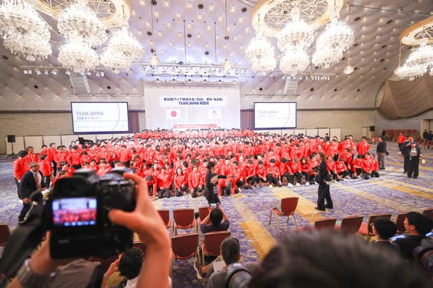 20th Asian Games Team Japan Send-off Ceremony -JPN- August 19, 2026. Japanese athletes and team officials gathered at a hotel in Tokyo for the team formation ceremony for Team Japan at the 20th Asian Games. Tokyo Japan Copyright: xKazukixOISHIx