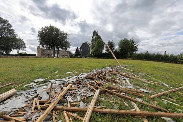 A house is destroyed, after yesterday s passage of a mini-tornado in Bullingen, pictured taken on Thursday 20 August 2026. The Belgian Eifel region got hit by whirlwind and severe thunderstorms on Wednesday evening.  JULIENxWARNAND 183826020