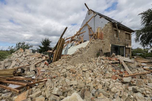 A house is destroyed, after yesterday s passage of a mini-tornado in Bullingen, pictured taken on Thursday 20 August 2026. The Belgian Eifel region got hit by whirlwind and severe thunderstorms on Wednesday evening.  JULIENxWARNAND 183826024
