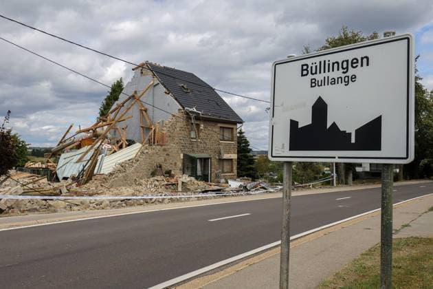 A house is destroyed, after yesterday s passage of a mini-tornado in Bullingen, pictured taken on Thursday 20 August 2026. The Belgian Eifel region got hit by whirlwind and severe thunderstorms on Wednesday evening.  JULIENxWARNAND 183826029