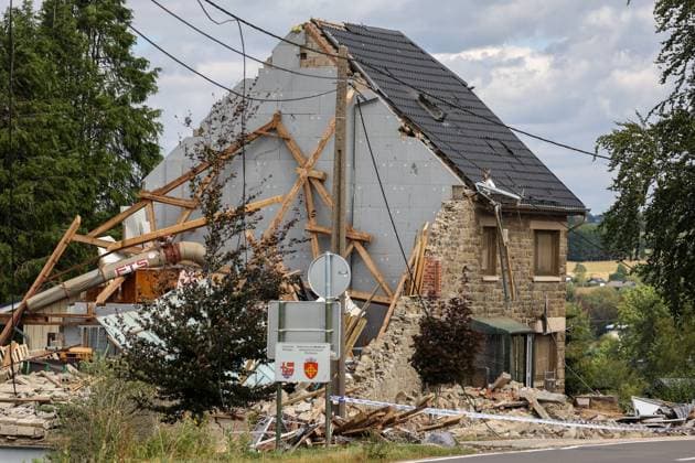 A house is destroyed, after yesterday s passage of a mini-tornado in Bullingen, pictured taken on Thursday 20 August 2026. The Belgian Eifel region got hit by whirlwind and severe thunderstorms on Wednesday evening.  JULIENxWARNAND 183826031