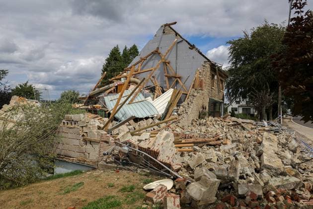 A house is destroyed, after yesterday s passage of a mini-tornado in Bullingen, pictured taken on Thursday 20 August 2026. The Belgian Eifel region got hit by whirlwind and severe thunderstorms on Wednesday evening.  JULIENxWARNAND 183826036