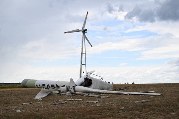 A 30-metre-tall wind turbine collapsed near Potstat in northern Moravia, Czech Republic, on August 20, 2026, and nobody was injured due to it. The Potstat wind turbine was one of the oldest wind power plants in Czechia, it was more than 25 years old. As far as it is known, this is the first time a wind turbine has fallen in the country. (CTKxPhoto LudekxPerina) CTKPhotoP2026082005169  CTKPhotoP2026082005169