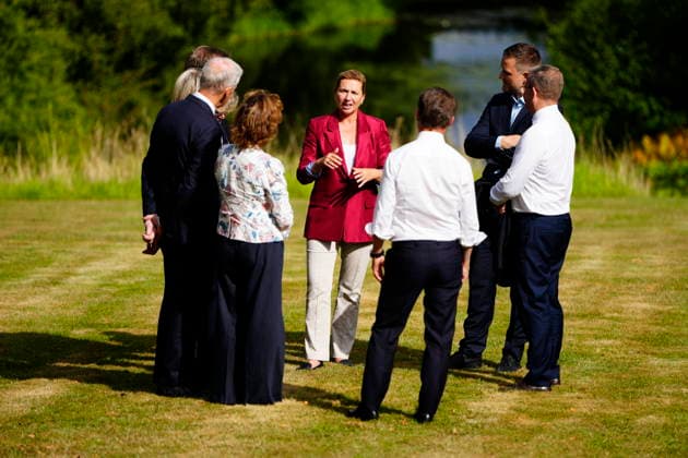 Denmark Nordic Summer Meeting The Noirdic leaders walk the garden of Marienborg as The Prime Minister of Denmark and the Faroese Prime Minister are hosting the Nordic heads of government at Hoevelte Barracks and Marienborg on Thursday, August 20, 2026. The summer meeting begins with a visit to Hoevelte Barracks, where the leaders are shown modern military capabilities. The meeting then continues at Marienborg, where they will discuss, among other things, closer Nordic defense cooperation, the Nordic region s role in the geopolitical situation, and the protection of children and young people online. (Photo: Mads Claus Rasmussen Scanpix 2026) , Hoevelte and Kgs. Lyngby Denmark *** Denmark Nordic Summer Meeting: The Nordic leaders stroll thr  Copyright: MadsxClausxRasmussenx spdk20260820-160655-L