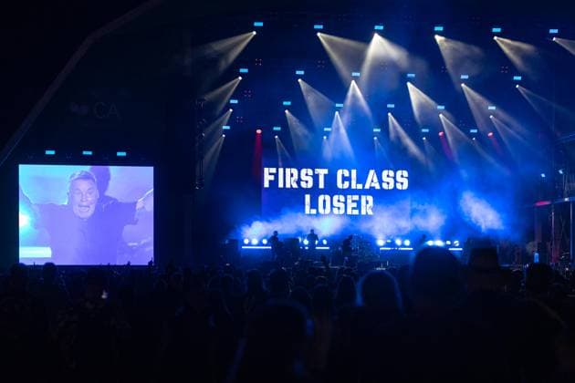 August 20, 2026, Vilar De Mouros, Viana Do Castelo, Portugal: A stage screen displays bassist and vocalist Ken Casey of the American Celtic?punk band Dropkick Murphys during the second day of the Vilar de Mouros Festival, marking the final show of their tour. Vilar De Mouros Portugal  - ZUMAs197 20260820_aaa_s197_077 Copyright: xDiogoxBaptistax
