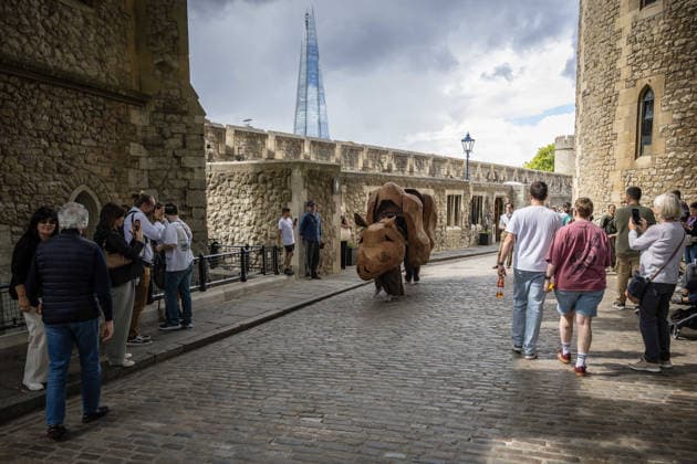 Imagining Animals at the Tower of London, London, UK 20 August 2026 Performers in animal costumes interact with visitors during Imagining Animals at the Tower of London, London, UK, on 20 August 2026. The performance, commissioned and produced by Historic Royal Palaces and created by artistic directors Mervyn Millar and Suzy Willson, uses puppetry, music and movement to reimagine the Tower s history as home to a Royal Menagerie for over 600 years, running until 31 August 2026., Credit:PETE SPELLER Avalon  Copyright: xPETExSPELLERx xAvalonx 1126340955