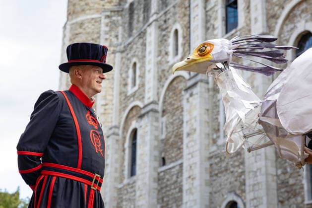 Imagining Animals at the Tower of London, London, UK 20 August 2026 Performers in animal costumes interact with visitors during Imagining Animals at the Tower of London, London, UK, on 20 August 2026. The performance, commissioned and produced by Historic Royal Palaces and created by artistic directors Mervyn Millar and Suzy Willson, uses puppetry, music and movement to reimagine the Tower s history as home to a Royal Menagerie for over 600 years, running until 31 August 2026., Credit:PETE SPELLER Avalon  Copyright: xPETExSPELLERx xAvalonx 1126341506