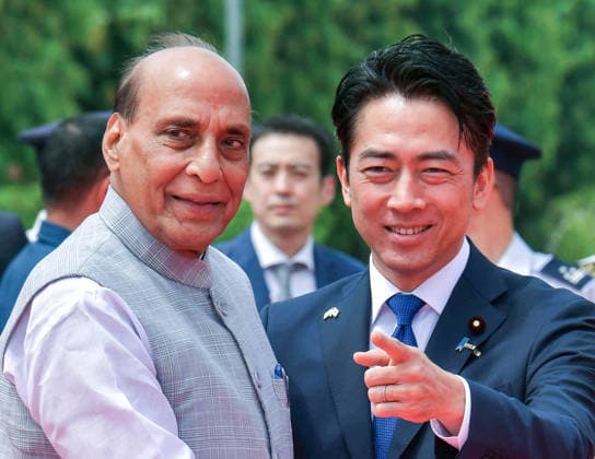 Japan s Defence Minister ShinjirÅ Koizumi at Manekshaw Centre in New Delhi New Delhi, Aug 20 (ANI): Japan s Defence Minister ShinjirÅ Koizumi and Union Defence Minister Rajnath Singh pose for a photo at Manekshaw Centre, in New Delhi on Thursday. NEW DELHI Delhi India Copyright: xANIx ANI_20260820145