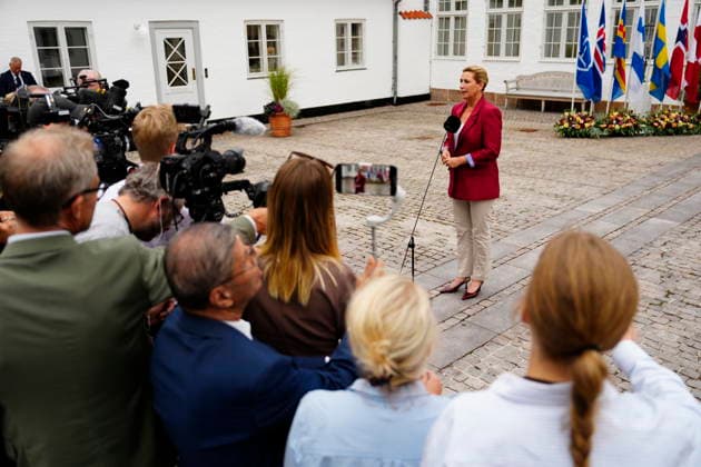 Denmark Nordic Summer Meeting Denmarks Prime Minister Mette Frederiksen talks to the press after The Prime Minister of Denmark and the Faroese Prime Minister hosted the Nordic heads of government at Hoevelte Barracks and Marienborg on Thursday, August 20, 2026. The summer meeting begins with a visit to Hoevelte Barracks, where the leaders are shown modern military capabilities. The meeting then continues at Marienborg, where they will discuss, among other things, closer Nordic defense cooperation, the Nordic regions role in the geopolitical situation, and the protection of children and young people online. , Hoevelte and Kgs. Lyngby Denmark *** Denmark Nordic Summer Meeting: Danish Prime Minister Mette Frederiksen speaks to the press afte  Copyright: MadsxClausxRasmussenx spdk20260820-174413-L