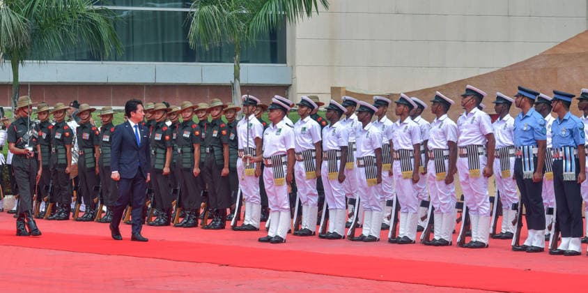 Tri-Services Guard of Honour for Japan s Defence Minister ShinjirÅ Koizumi at Manekshaw Centre New Delhi, Aug 20 (ANI): Japan s Defence Minister ShinjirÅ Koizumi inspects the tri-services Guard of Honour at Manekshaw Centre, in New Delhi on Thursday. NEW DELHI Delhi India Copyright: xANIx ANI_20260820169