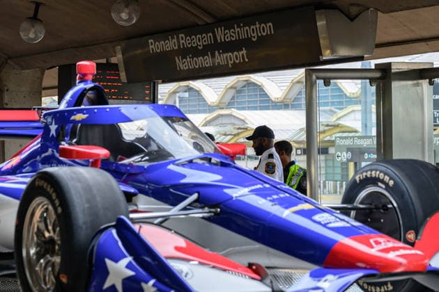 August 20, 2026, Arlington, Virginia, United States: A Freedom 250 Grand Prix IndyCar is seen aboard a Metro train during a stop at Ronald Reagan Washington National Airport ahead of the race in Washington. Arlington United States - ZUMAk206 20260820_znp_k206_008 Copyright: xMattxKaminskyx