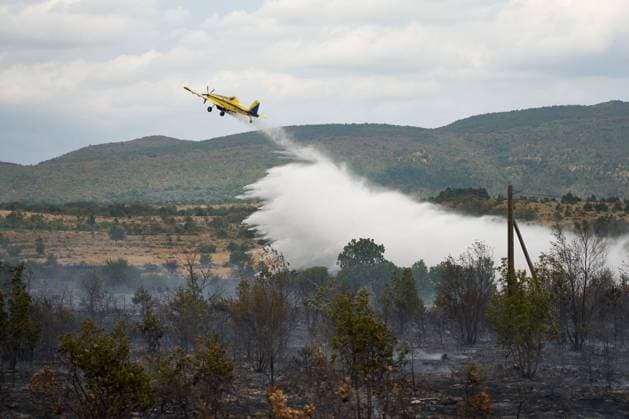 Firefighters battle wildfire near Petrinje PETRINJE, SLOVENIA, AUGUST 20, 2026: Firefighters and aerial water bombers battle a wildfire near ÄarnotiÄe that spread toward the village of Petrinje in the Koper area of southwestern Slovenia. The fire burned several hectares of woodland and scrubland before being brought under control. Around 100 firefighters, along with police and Air Tractor firefighting aircraft, took part in the operation. Cleanup work continued after the fire was contained. Petrinje Slovenia Copyright: x xGiovannixAiellox xJNAxPressx