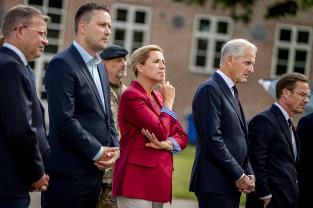 Denmark Nordic Summer Meeting Prime Minister Mette Frederiksen, Faroe Islands Prime Minister Beinir Johannesen, Finland s Prime Minister Petteri Orpo, Chairman of Naalakkersuisut Jens-Frederik Nielsen, Iceland s Prime Minister Kristrun Frostadottir, Norway s Prime Minister Jonas Gahr Stoere, Sweden s Prime Minister Ulf Kristersson, AAland s Councilor Katrin Sjögren and the Secretary General of the Nordic Council of Ministers Karen Ellemann at Hoevelte Barracks on Thursday, August 20, 2026. The summer meeting begins with a visit to Hoevelte Barracks, where the leaders are shown modern military capabilities. The meeting then continues at Marienborg, where they will discuss, among other things, closer Nordic defense cooperation, the Nordic r  Copyright: RitzauxScanpix MadsxClausxRasmussenx spdk20260820-195303-L