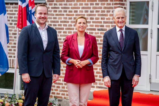 Denmark Nordic Summer Meeting Prime Minister Mette Frederiksen, the Faroese Prime Minister Beinir Johannesen, and Norway s Prime Minister Jonas Gahr Stoere at Hoevelte Barracks on Thursday, August 20, 2026. The summer meeting begins with a visit to Hoevelte Barracks, where the leaders are shown modern military capabilities. The meeting then continues at Marienborg, where they will discuss, among other things, closer Nordic defense cooperation, the Nordic role in the geopolitical situation, and the protection of children and young people online. (Photo: Mads Claus Rasmussen Ritzau Scanpix) , Kongens Lyngby Denmark *** Denmark Nordic Summer Meeting: Prime Minister Mette Frederiksen, Faroe Islands Prime Minister Beinir Johannesen, and Norway  Copyright: RitzauxScanpix MadsxClausxRasmussenx spdk20260820-194816-L