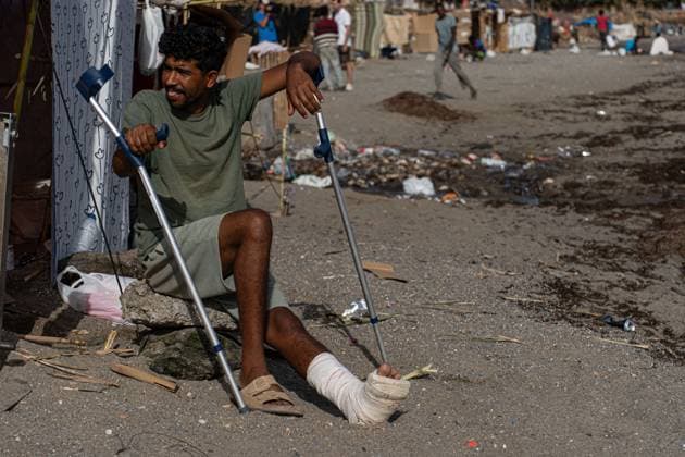 Migrants live in makeshift settlement on Ceuta beach CEUTA, SPAIN, AUGUST 20, 2026: Hundreds of migrants live in a makeshift settlement at Trampolin Beach in Ceuta, using shelters built from reeds, plastic and other discarded materials. Ceuta Spain Copyright: x xClaudioxPalmax xJNAxPressx