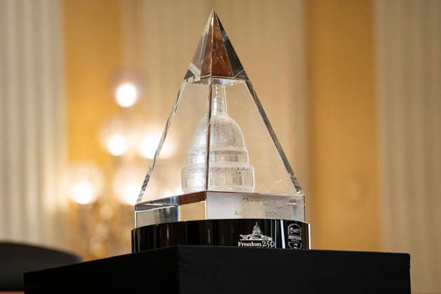 The Owner s Trophy is displayed during a media preview for the Freedom 250 Grand Prix on Capitol Hill in Washington, DC on Thursday, August 20, 2026. The Freedom 250 Grand Prix, taking place August 22-23, is the first auto race on the National Mall and features seven turns within a with a 1.66 mile course around Washington s landmarks.  WAP20260820303 BONNIExCASH