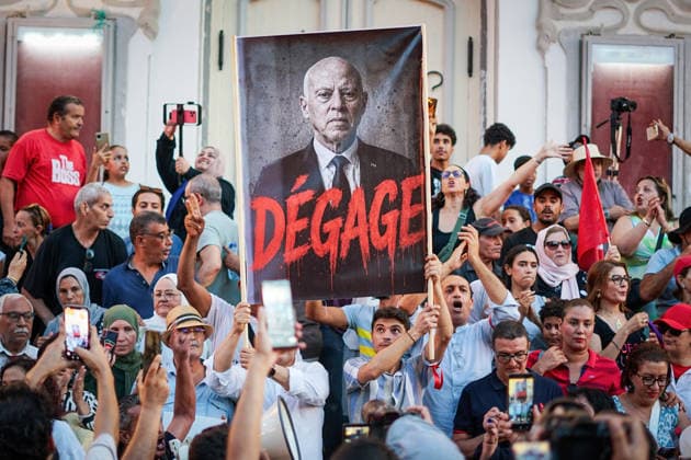 August 20, 2026, Tunis, Tunis, Tunisia, Tunisia: Tunisian protesters gather in downtown Tunis, Tunisia during a demonstration organized by the Nafas opposition movement on August 20th, 2026, amid growing public anger over electricity and water shortages, rising living costs, shortages of essential medicines and unemployment. The protest comes during a summer of extreme heat and follows growing calls for political change and accountability from President Kais SaiedÃ¢â‚¬â ¢s government Tunis Tunisia - ZUMAm342 20260820_zsp_m342_014 Copyright: xHasanxMradx