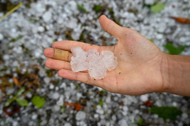 News Bilder des Tages Hagelmassen in Monheim: Menschen greifen zu Schneeschippen, Heftige Unwetter haben in Monheim große Mengen Hagel niedergehen lassen. Straßen, Gehwege und Grundstücke waren stellenweise von einer dicken Schicht aus Hagelkörnern bedeckt das Bild erinnerte mitten im Sommer zeitweise an eine Winterlandschaft. Besonders eindrucksvoll: Anwohner greifen zu Schneeschippen und versuchen, die Hagelmassen von Straßen und Einfahrten zu räumen. Die ungewöhnlichen Bilder zeigen, welche Mengen innerhalb kurzer Zeit vom Himmel gefallen sind. Monheim Bayern Deutschland Monheim *** Heavy Hail in Monheim: People Grab Snow Shovels, Severe storms have dumped large amounts of hail in Monheim. Streets, sidewalks, and yards were covered in places by a t Copyright: x xonw-imagesx xSimonxZeiherx