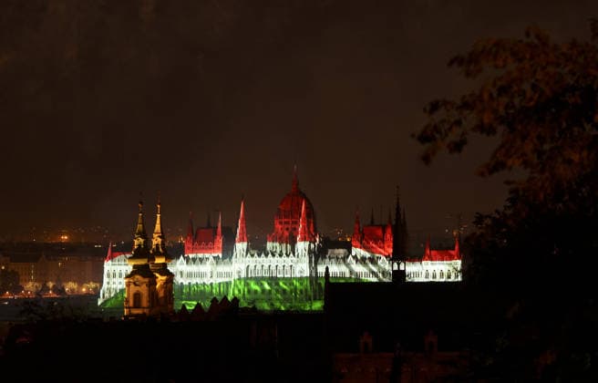 Budapest National Day BUDAPEST, HUNGARY - AUGUST 20 : A view of light shows around the Parliament Building are held to mark the August 20 National Day near the Danube River in Budapest, Hungary on August 20, 2026. Ilkin Eskipehlivan Anadolu Budapest Hungary. Editorial use only. Please get in touch for any other usage.  Copyright: x2026xAnadoluxIlkinxEskipehlivanx