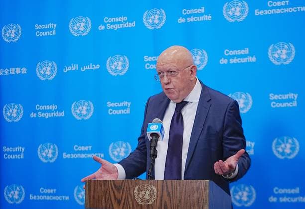 Russian Ambassador Nebenzya talks to the UN press NEW YORK, UNITED STATES - AUGUST 20: Ambassador Vasily Nebenzya, Permanent Representative of the Russian Federation to the United Nations, holds a press briefing at UN Headquarters, New York City, U.S., on Thursday, August 20, 2026. Selçuk Acar Anadolu New York United States. Editorial use only. Please get in touch for any other usage.  Copyright: x2026xAnadoluxSelcukxAcarx