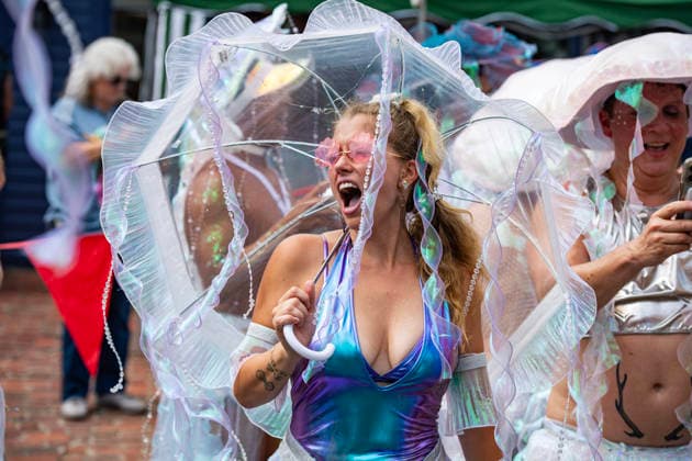August 20, 2026, Provincetown, Massachusetts, USA: Costumed revelers take part in the annual Carnival Parade in Provincetown, Massachusetts on August 20, 2026. Provincetown USA - ZUMAp158 20260820_aap_p158_013 Copyright: xJosephxPreziosox