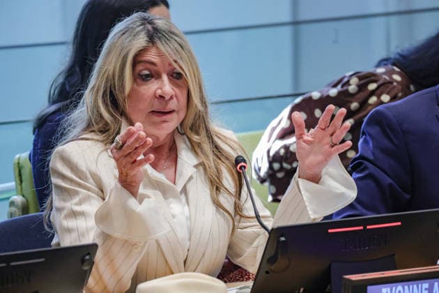 August 20, 2026, New York, New York, United States: Ecuadorean diplomat IVONNE A-BAKI, candidate for the position of United Nations Secretary-General, addresses an informal dialogue with Member States at UNHQ. A-Baki outlined her vision for the United Nations, emphasizing conflict prevention, institutional renewal and a more representative multilateral system. She is seeking to succeed Secretary-General ANTONIO GUTERRES, whose second term concludes at the end of 2026. New York United States - ZUMAo116 20260820_znp_o116_004 Copyright: xBiancaxOterox