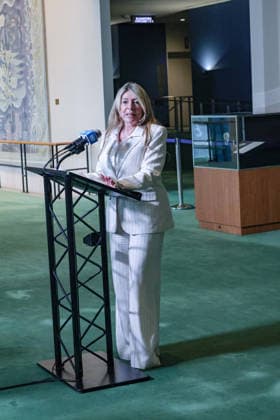 August 20, 2026, New York, New York, United States: Ecuadorean diplomat IVONNE A-BAKI, candidate for the position of United Nations Secretary-General, speaks to the press at the General Assembly stakeout at UNHQ, following her informal dialogue with Member States on her candidacy and vision for the future of the United Nations. New York United States - ZUMAo116 20260820_znp_o116_029 Copyright: xBiancaxOterox