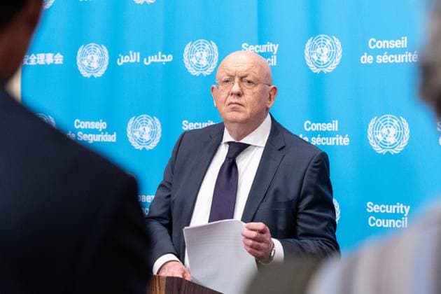 August 20, 2026, New York, New York, USA: Ambassador Vassily Nebenzia of Russia speaks during press encounter at Security Council stakeout at UN Headquarters in New York, NY on August 20, 2026. Ambassador addressed Russian version of events related to war by Russia against Republic of Georgia, and answered questions on work at Security Council to choose new Secretary-General and war against Ukraine. New York USA - ZUMAr339 20260820_znp_r339_005 Copyright: xLevxRadinx