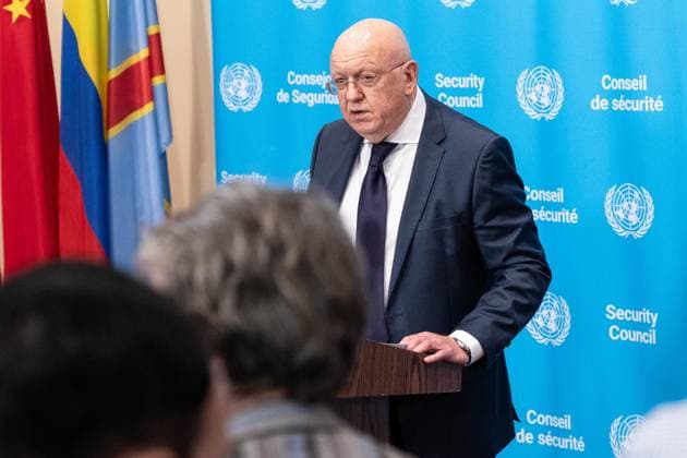 August 20, 2026, New York, New York, USA: Ambassador Vassily Nebenzia of Russia speaks during press encounter at Security Council stakeout at UN Headquarters in New York, NY on August 20, 2026. Ambassador addressed Russian version of events related to war by Russia against Republic of Georgia, and answered questions on work at Security Council to choose new Secretary-General and war against Ukraine. New York USA - ZUMAr339 20260820_znp_r339_006 Copyright: xLevxRadinx