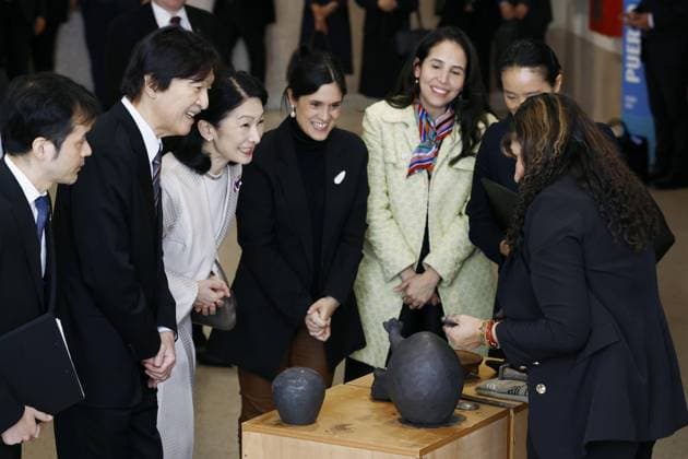 Japan crown prince, crown princess in Paraguay Japan s Crown Prince Fumihito (2nd from L )and Crown Princess Kiko (3rd from L) watch a demonstration of pottery making at a cultural center in Asuncion, Paraguay, on Aug. 20, 2026, during their official visit to the South American country.  A14AA0005626359P