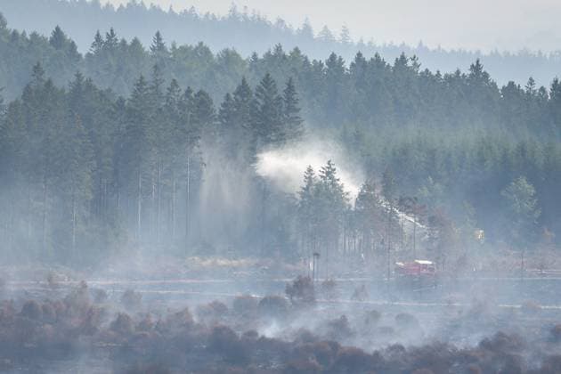 Picture taken on the site of the fires in the Hautes Fagnes (High Fens) nature reserve, on Friday 21 August 2026. The fire started on August 14th and 3000 hectares (on a total of 4500) are impacted.  JULIENxWARNAND 183892604