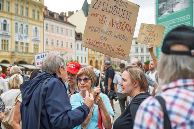 Public meeting with ministers of ANO movement, Czech PM Andrej Babis, Finance Minister Alena Schillerova and Industry Minister Karel Havlicek in Premysla Otakara II square in Ceske Budejovice, August 21, 2026. (CTKxPhoto VaclavxPancer) CTKPhotoF202608210002101  CTKPhotoF202608210002101
