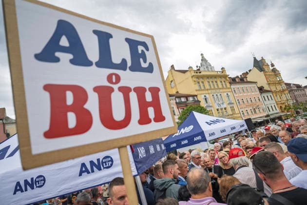 Public meeting with ministers of ANO movement, Czech PM Andrej Babis, Finance Minister Alena Schillerova and Industry Minister Karel Havlicek in Premysla Otakara II square in Ceske Budejovice, August 21, 2026. (CTKxPhoto VaclavxPancer) CTKPhotoF202608210002201  CTKPhotoF202608210002201