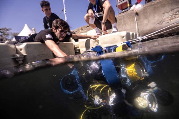 TEKNOFEST Blue Homeland KOCAELI, TURKIYE - AUGUST 21: Participants work on an unmanned underwater vehicle during the Unmanned Underwater Systems Competition held as part of TEKNOFEST Blue Homeland at the Golcuk Naval Shipyard Command in Kocaeli, Turkiye, on August 21, 2026. Organized under the main leadership of the Turkish National Defense Ministry and the Turkish Technology Team Foundation (T3 Foundation), with Anadolu as the Global Communication Partner, the event showcases Turkiye s maritime power, defense capabilities, and indigenous technologies. Gathering technology and defense industry enthusiasts around a maritime focus, the festival will welcome visitors through August 23. Sebnem Coskun Anadolu Kocaeli Turkey. Editorial use only  Copyright: x2026xAnadoluxSebnemxCoskunx